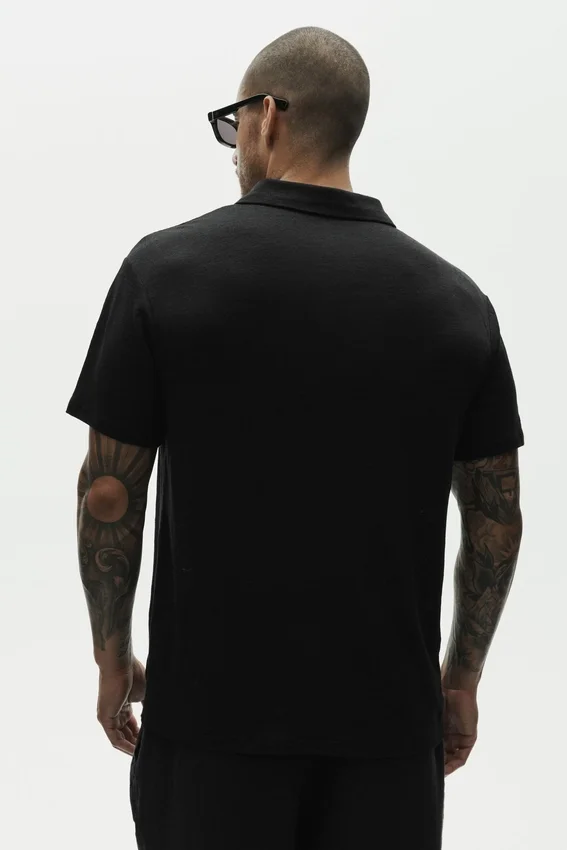 Polo de manga corta Coastal de jersey de lino - Negro