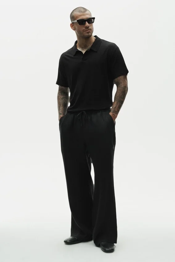 Polo de manga corta Coastal de jersey de lino - Negro