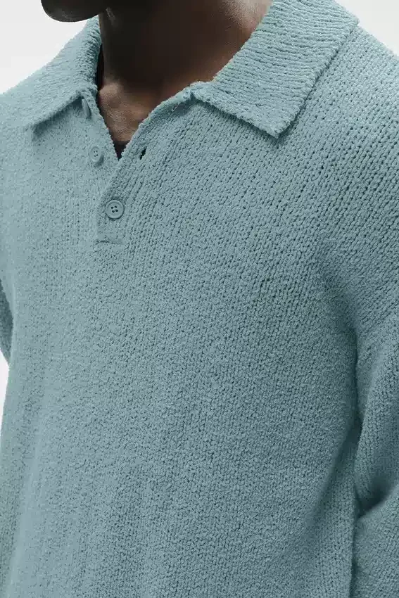 Polo de manga larga de punto texturizado - Desert Sage