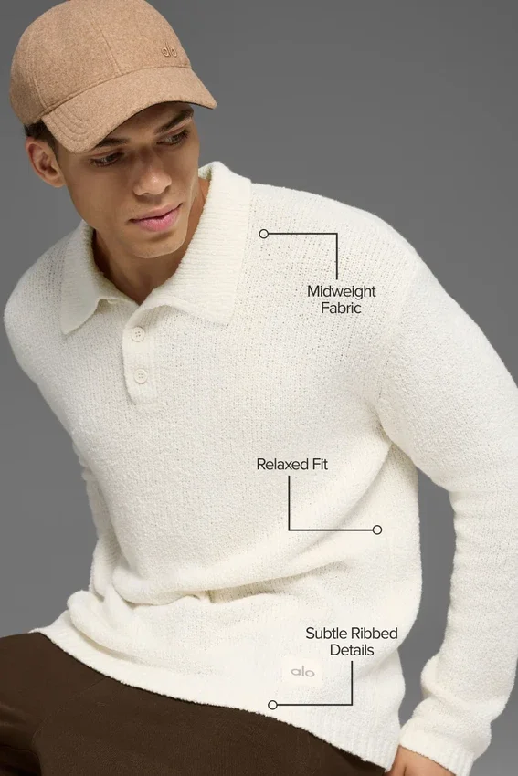 Polo de manga larga de punto texturizado - Marfil