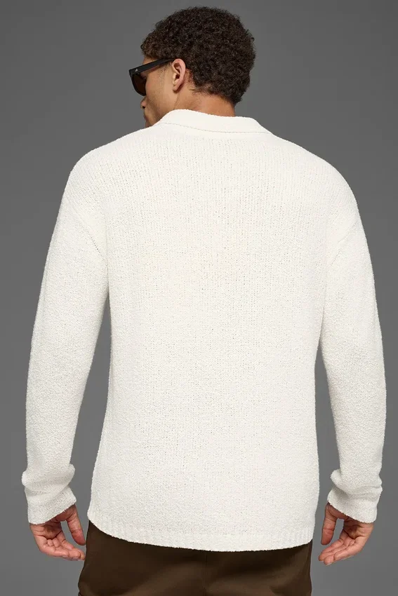 Polo de manga larga de punto texturizado - Marfil