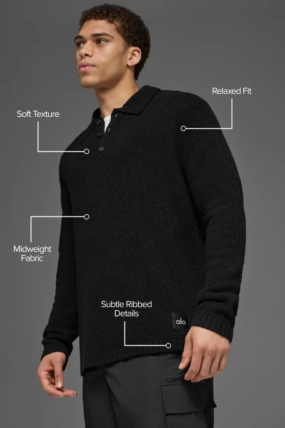 Polo de manga larga de punto texturizado - Negro
