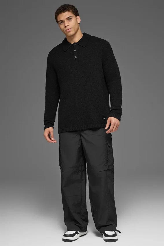 Polo de manga larga de punto texturizado - Negro
