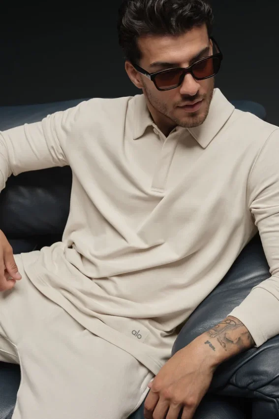 Polo de manga larga Double Take - Hueso