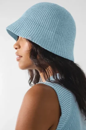 Sombrero cloche de punto de mezclilla – Azul celeste/Azul celeste oscuro