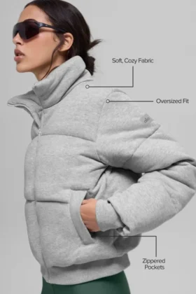 Sudadera acolchada – Gris jaspeado deportivo