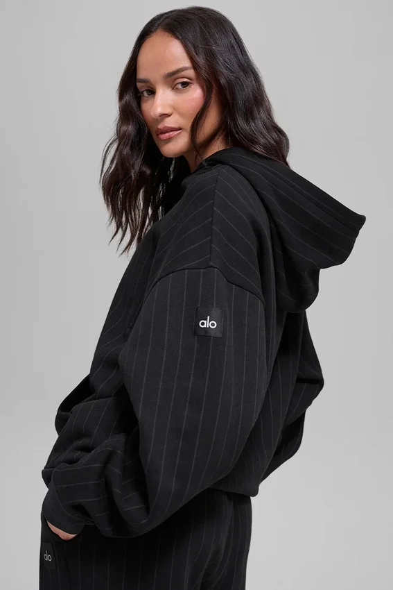 Sudadera con capucha a rayas finas - Rayas finas negras