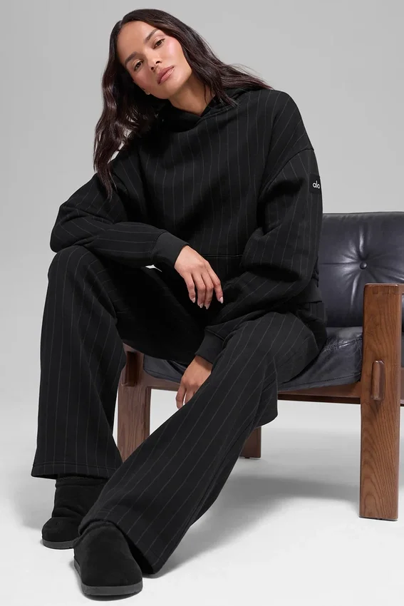 Sudadera con capucha a rayas finas - Rayas finas negras