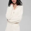 Sudadera con capucha de cachemira con tejido de panal y cremallera completa - Marfil