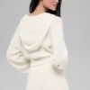 Sudadera con capucha de cachemira con tejido de panal y cremallera completa - Marfil