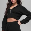 Sudadera con capucha de cachemira con tejido de panal y cremallera completa - Negro