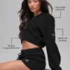 Sudadera con capucha de cachemira con tejido de panal y cremallera completa - Negro