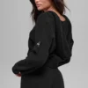 Sudadera con capucha de cachemira con tejido de panal y cremallera completa - Negro