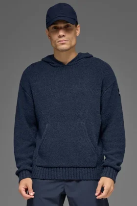 Sudadera con capucha de punto texturizado - Azul marino
