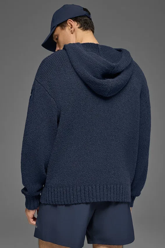 Sudadera con capucha de punto texturizado - Azul marino