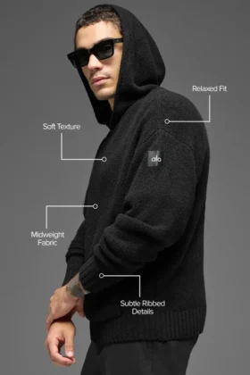Sudadera con capucha de punto texturizado – Negro