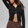 Sudadera con capucha Noble de lana y cachemira con costuras acanaladas y cremallera completa - Negro