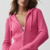 Sudadera con capucha Noble de lana y cachemira con costuras acanaladas y cremallera completa - Rosa paraíso