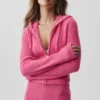 Sudadera con capucha Noble de lana y cachemira con costuras acanaladas y cremallera completa - Rosa paraíso
