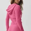 Sudadera con capucha Noble de lana y cachemira con costuras acanaladas y cremallera completa - Rosa paraíso