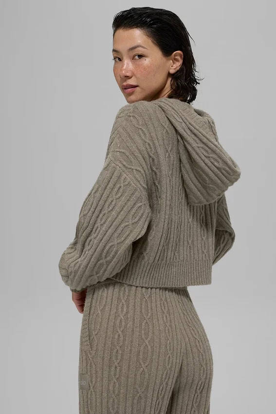 Sudadera con capucha Winter Bliss de punto trenzado - Cacao claro
