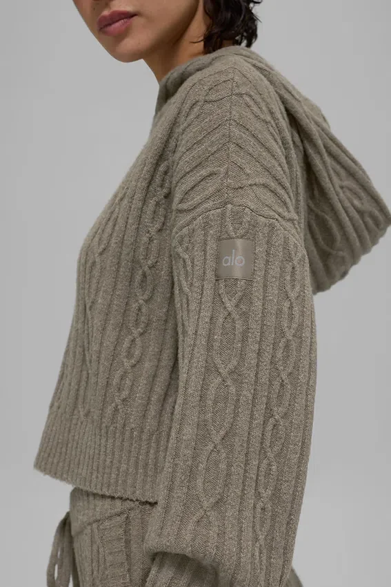 Sudadera con capucha Winter Bliss de punto trenzado - Cacao claro