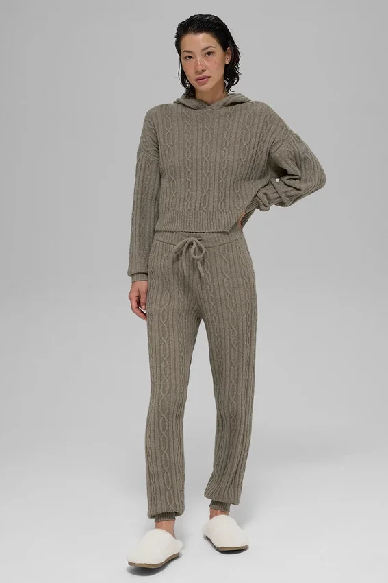 Sudadera con capucha Winter Bliss de punto trenzado - Cacao claro
