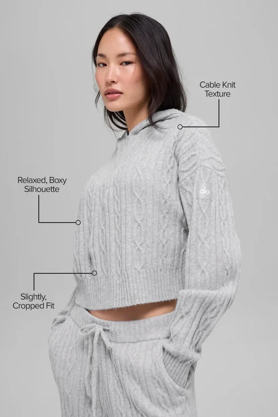 Sudadera con capucha Winter Bliss de punto trenzado - Gris jaspeado deportivo