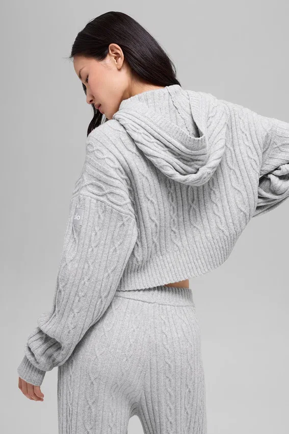 Sudadera con capucha Winter Bliss de punto trenzado - Gris jaspeado deportivo