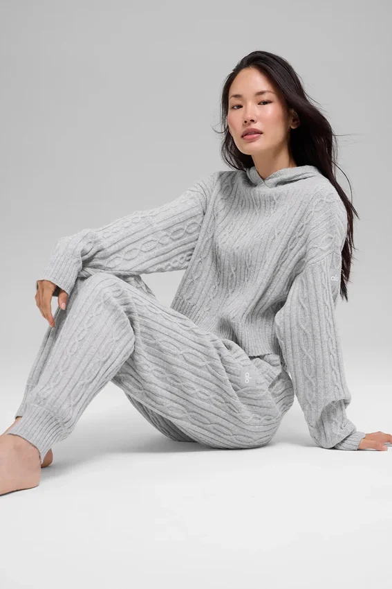 Sudadera con capucha Winter Bliss de punto trenzado - Gris jaspeado deportivo