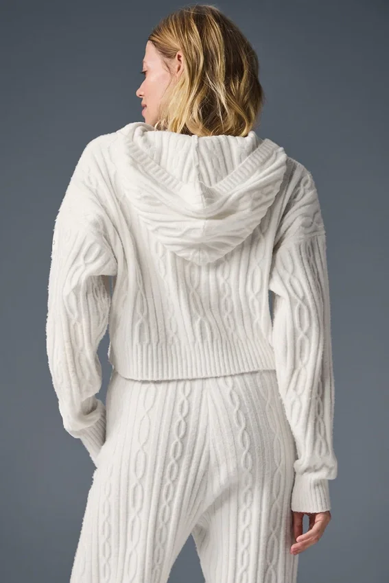 Sudadera con capucha Winter Bliss de punto trenzado - Marfil
