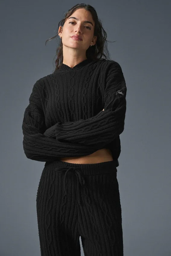 Sudadera con capucha Winter Bliss de punto trenzado - Negro