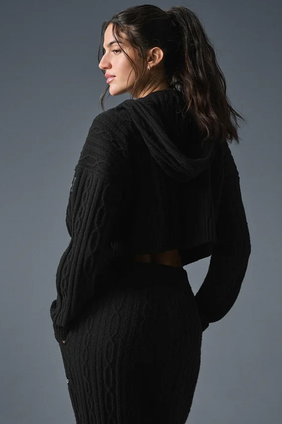 Sudadera con capucha Winter Bliss de punto trenzado - Negro