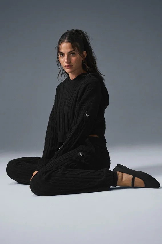 Sudadera con capucha Winter Bliss de punto trenzado - Negro