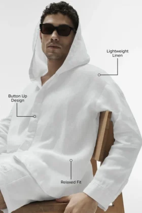 Sudadera con capucha y botones de Linen Days – Blanco