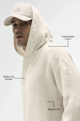 Sudadera con capucha y botones de Linen Days – Color hueso