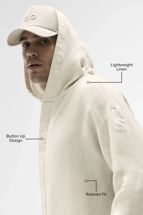 Sudadera con capucha y botones de Linen Days - Color hueso