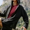 Sudadera con capucha y botones Linen Days - Negro