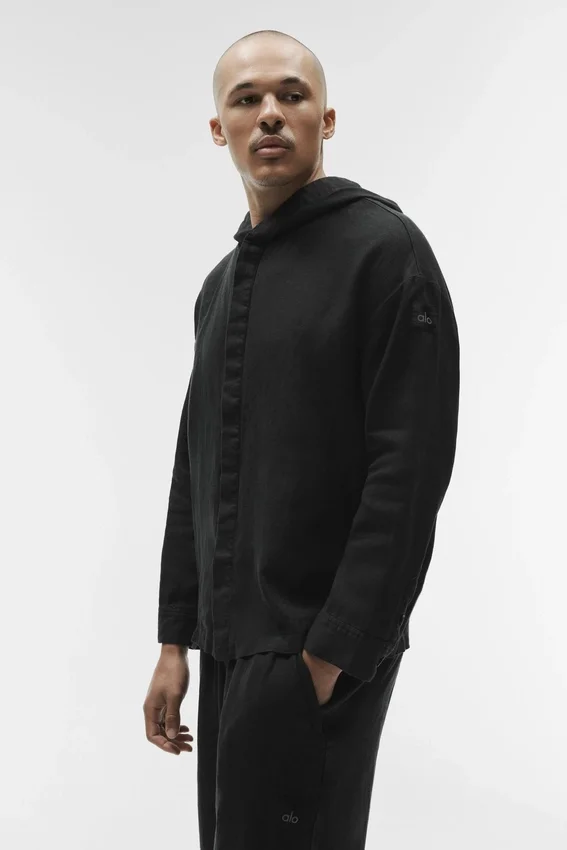 Sudadera con capucha y botones Linen Days - Negro