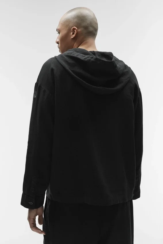 Sudadera con capucha y botones Linen Days - Negro