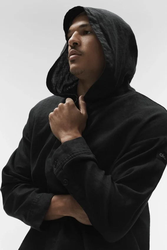 Sudadera con capucha y botones Linen Days - Negro