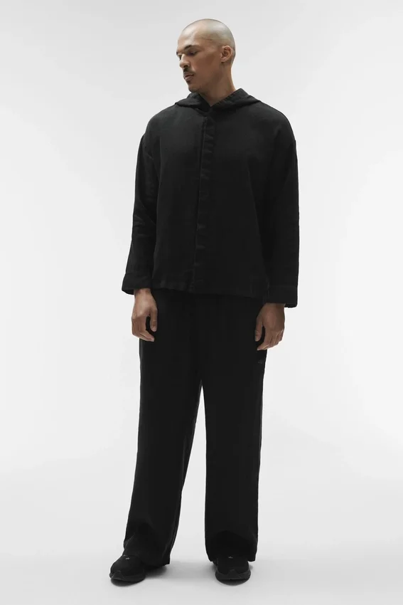 Sudadera con capucha y botones Linen Days - Negro