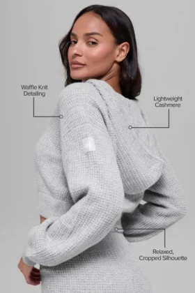 Sudadera con capucha y cremallera completa de cachemira con tejido tipo waffle — Gris jaspeado deportivo