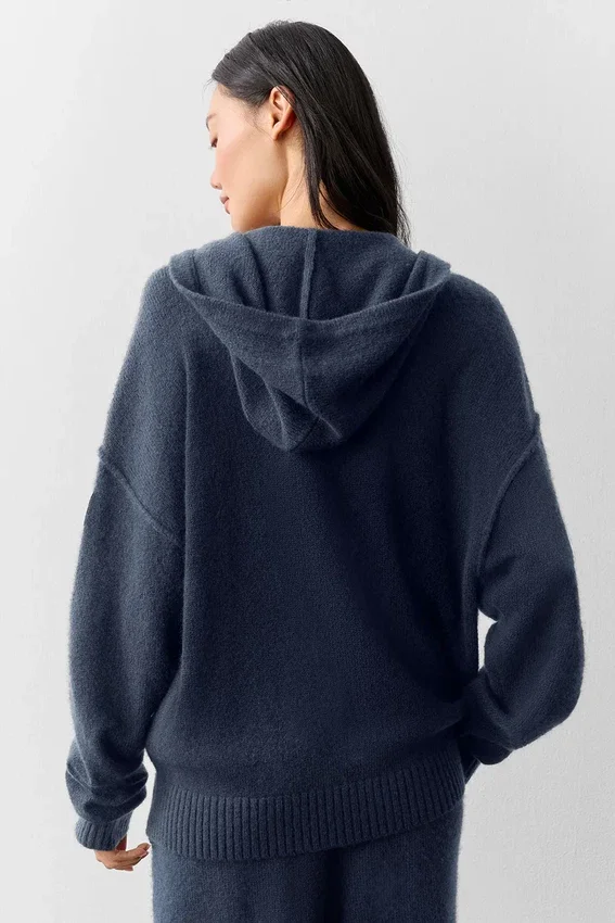 Sudadera con capucha y cremallera completa de lana y cachemira New Class - Azul marino