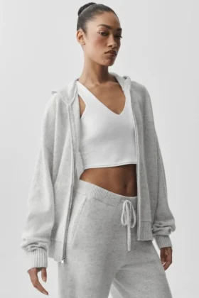 Sudadera con capucha y cremallera completa de lana y cachemira New Class - Blanco jaspeado