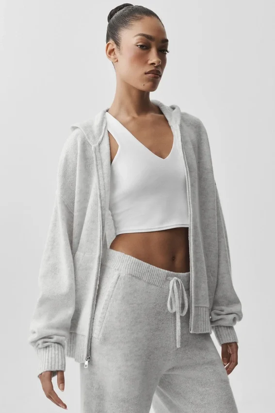 Sudadera con capucha y cremallera completa de lana y cachemira New Class - Blanco jaspeado