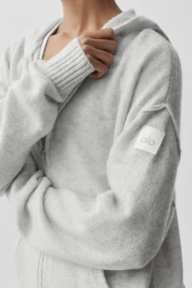 Sudadera con capucha y cremallera completa de lana y cachemira New Class – Blanco jaspeado