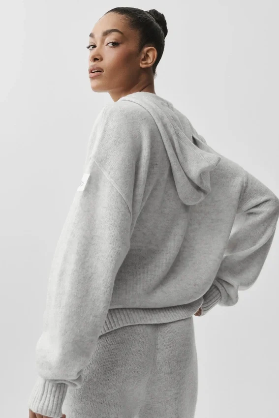 Sudadera con capucha y cremallera completa de lana y cachemira New Class - Blanco jaspeado