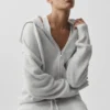 Sudadera con capucha y cremallera completa de lana y cachemira New Class - Blanco jaspeado