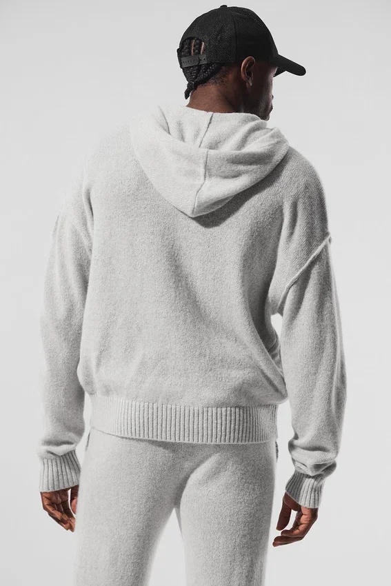 Sudadera con capucha y cremallera completa de lana y cachemira New Class - Gris perla jaspeado
